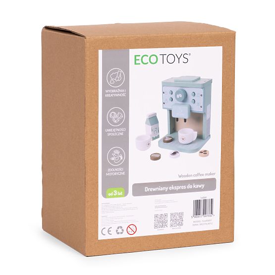 Machine à café en bois pour enfants, ensemble barista 8 pièces ECOTOYS