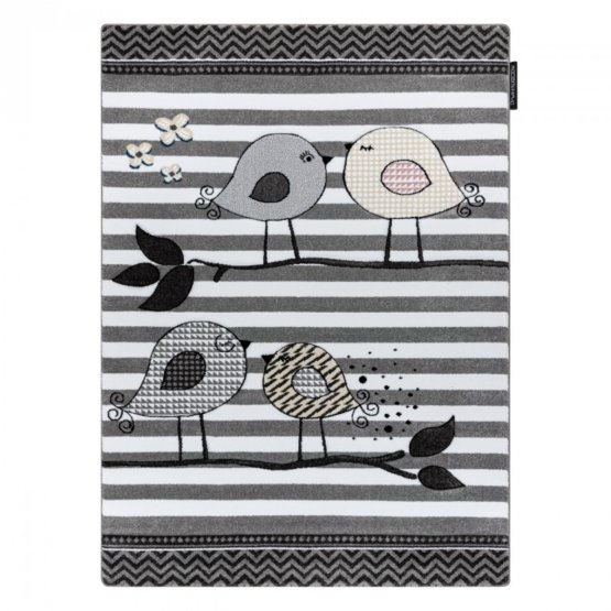 Tapis enfant PETIT - Oiseaux - gris-blanc