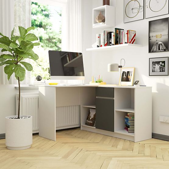ENSEMBLE CLP B-17 COMMODE + BUREAU PK BLANC / GRIS