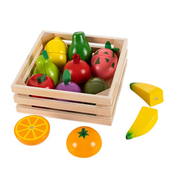Ensemble de fruits en bois dans une caisse