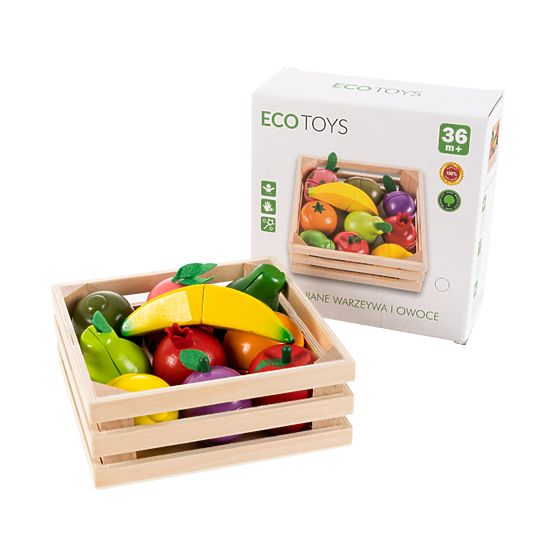 Ensemble de fruits en bois dans une caisse