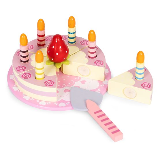 Ensemble de gâteau en bois avec velcro, bougies et fraise pour enfants 15 pièces ECOTOYS