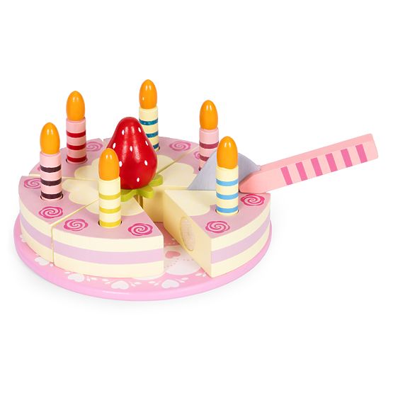 Ensemble de gâteau en bois avec velcro, bougies et fraise pour enfants 15 pièces ECOTOYS