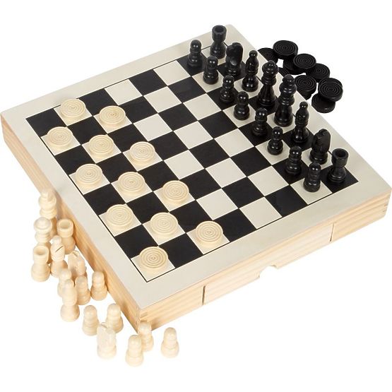 Ensemble de jeux en bois 3 en 1 - Échecs, Dames, Moulin