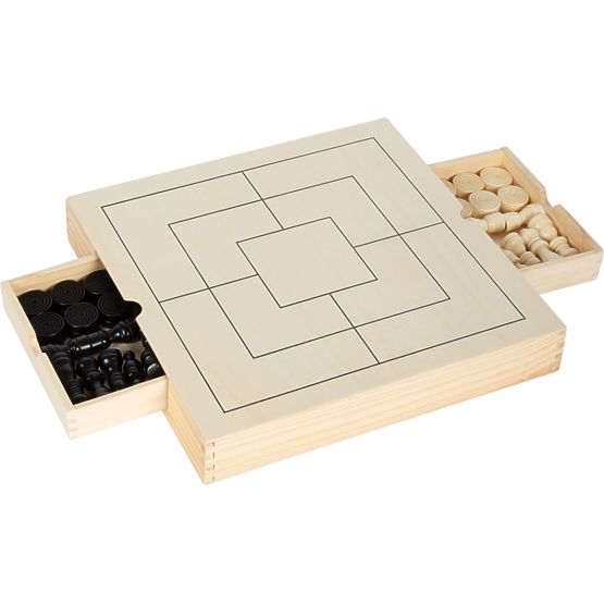 Ensemble de jeux en bois 3 en 1 - Échecs, Dames, Moulin