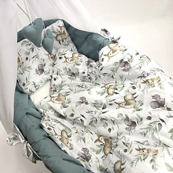 Ensemble de literie en coton pour berceau en osier - vert