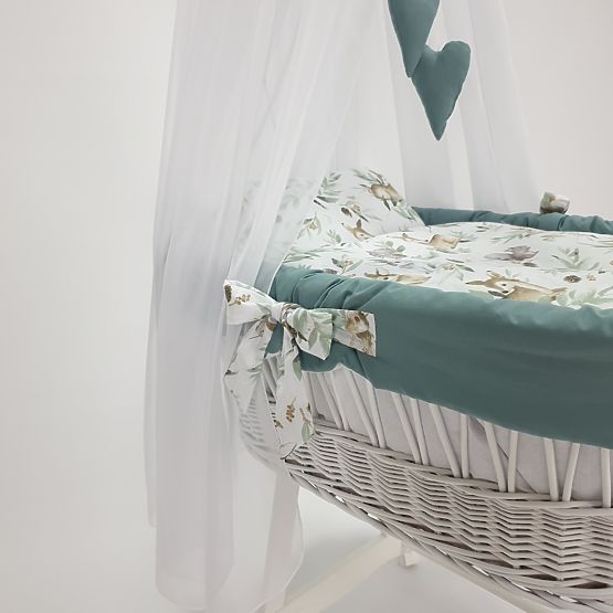 Ensemble de literie en coton vert pour berceau en osier - Animaux de la forêt