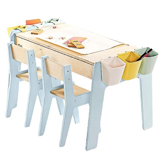 Ensemble de mobilier pour enfants table et deux chaises avec accessoires - bleu