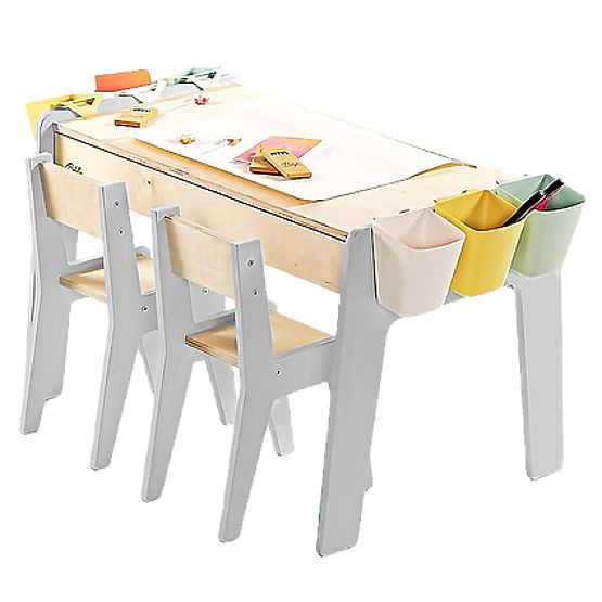 Ensemble de mobilier pour enfants table et deux chaises avec accessoires - gris