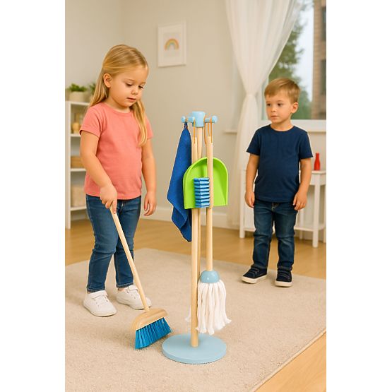 Ensemble de nettoyage en bois pour enfants avec balai et pelle 7 éléments ECOTOYS