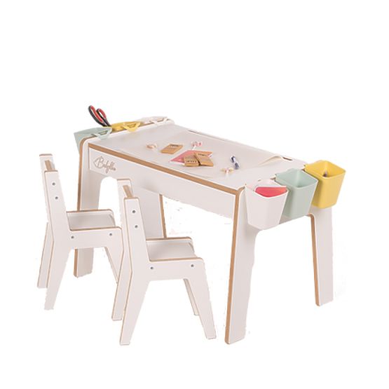 Ensemble de table et deux chaises pour enfants avec accessoires - blanc