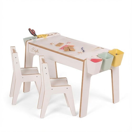 Ensemble de table et deux chaises pour enfants avec accessoires - blanc