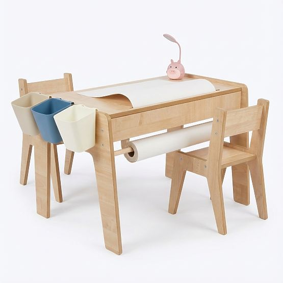 Ensemble de table et deux chaises pour enfants avec accessoires