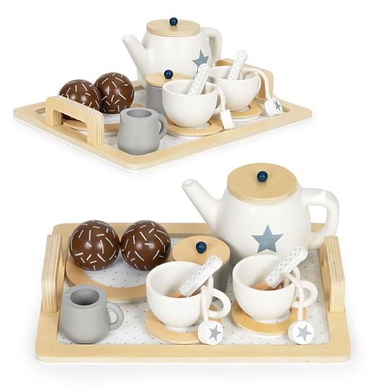 Ensemble de thé en bois avec théière et tasses 17 pièces ECOTOYS