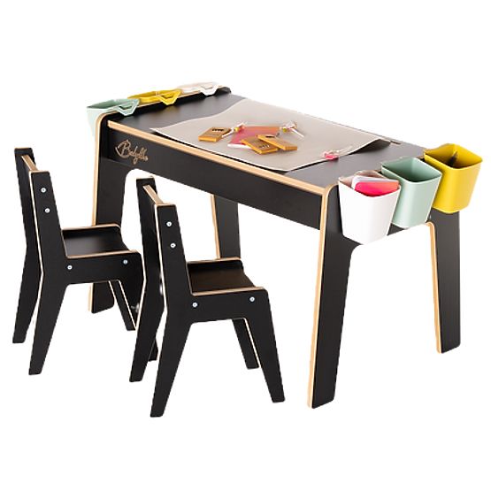 Ensemble pour enfants table et deux chaises avec accessoires - noir
