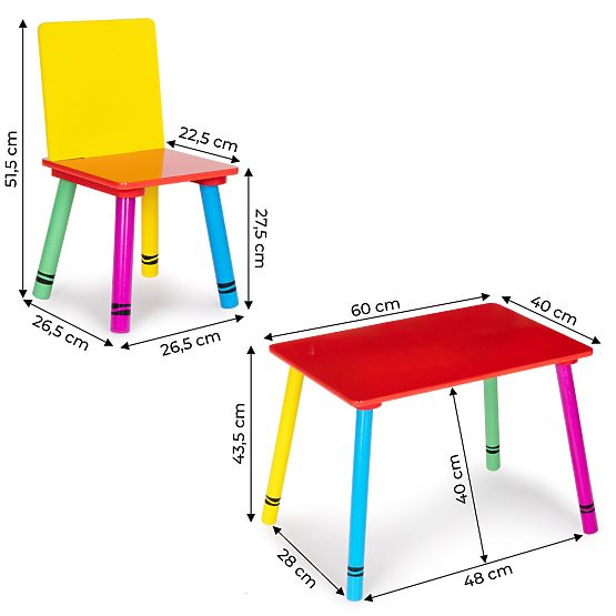 Ensemble table et chaises - couleurs de l'arc-en-ciel