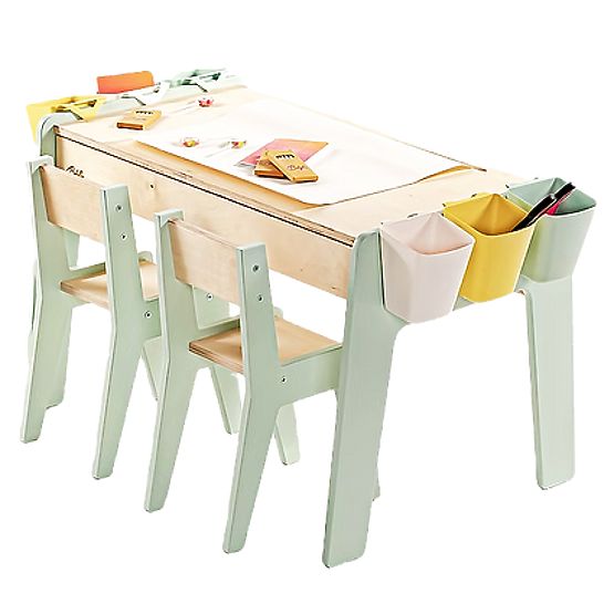 Ensemble table et deux chaises pour enfants avec accessoires - menthe