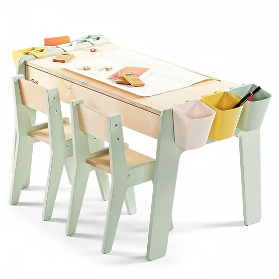 Ensemble table et deux chaises pour enfants avec accessoires - menthe