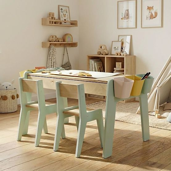 Ensemble table et deux chaises pour enfants avec accessoires - menthe