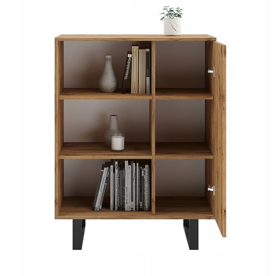 Étagère armoire Fondi chêne craft doré - noir, décor lamelles