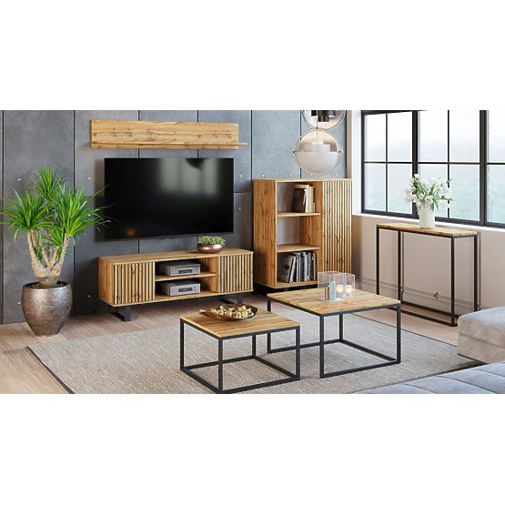 Étagère armoire Fondi chêne craft doré - noir, décor lamelles