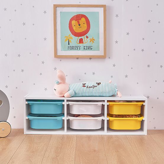 Étagère avec boîtes de rangement Explorer - bleu / blanc / jaune