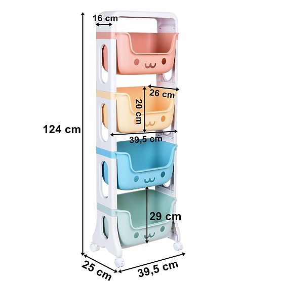 Étagère en plastique sur roulettes BOBBY avec 4 étagères