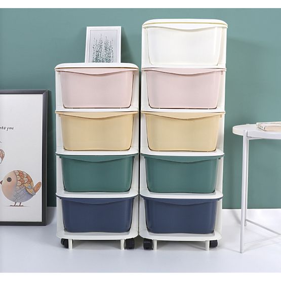 Étagère en plastique sur roulettes pour enfants avec tiroirs