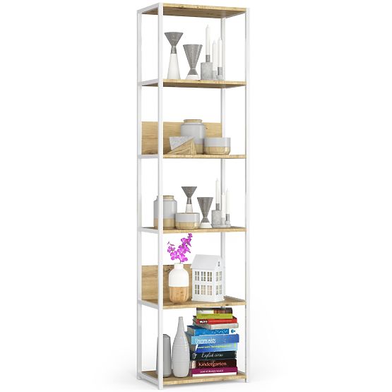 Étagère loft en métal 50 cm - blanc-chêne artisan - 6 étagères