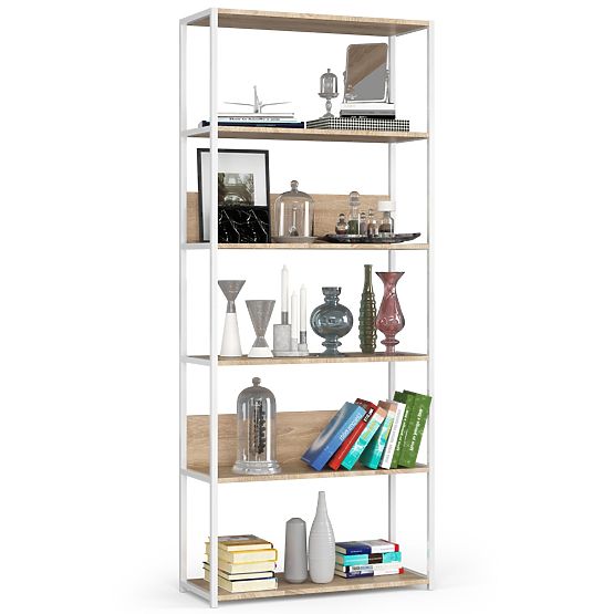 Étagère loft en métal 80 cm - blanc-chêne sonoma - 6 étagères