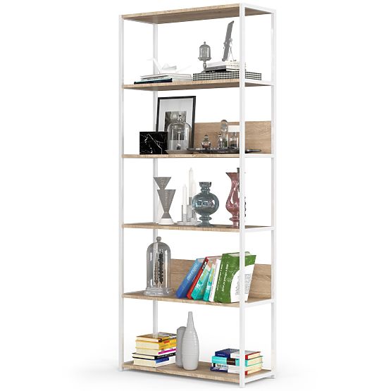 Étagère loft en métal 80 cm - blanc-chêne sonoma - 6 étagères