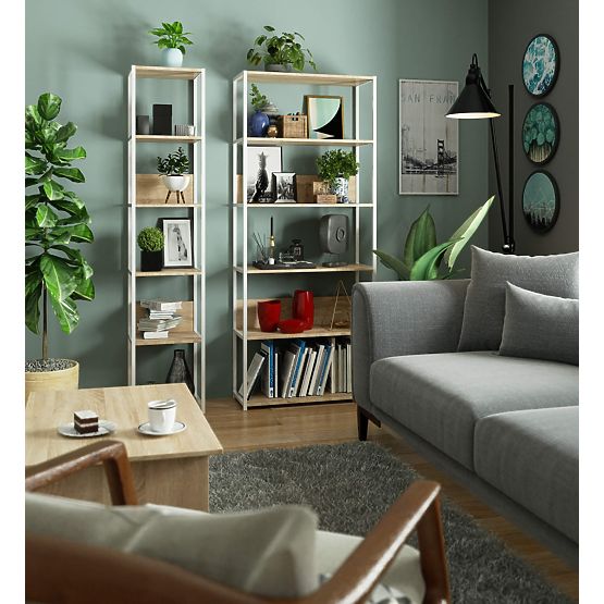 Étagère loft en métal 80 cm - blanc-chêne sonoma - 6 étagères