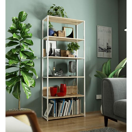 Étagère loft en métal 80 cm - blanc-chêne sonoma - 6 étagères