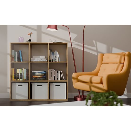 ÉTAGÈRE MALAX 3x3 H CHÊNE ARTISAN AVEC PANNEAUX ARRIÈRE FIXES EN HDF 110x110 CM