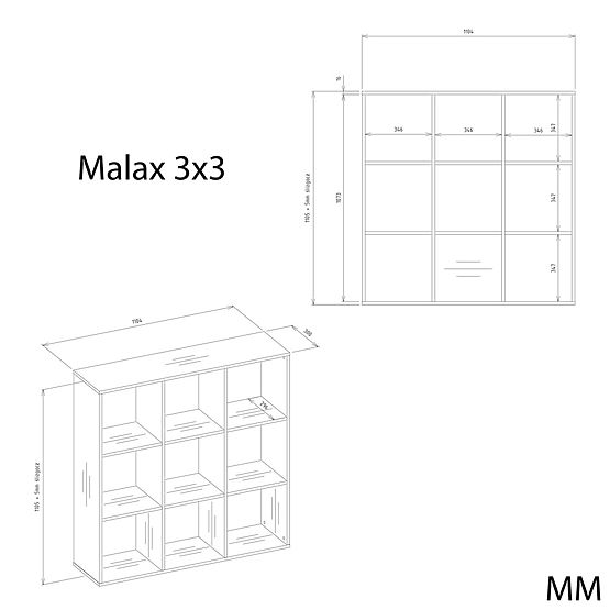 ÉTAGÈRE MALAX 3x3 H CHÊNE ARTISAN AVEC PANNEAUX ARRIÈRE FIXES EN HDF 110x110 CM
