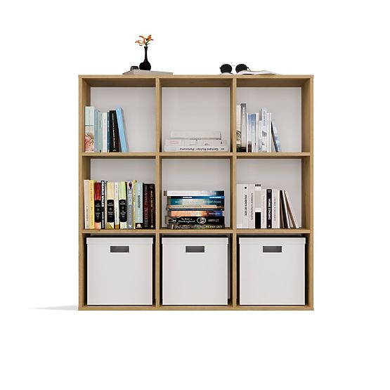 ÉTAGÈRE MALAX 3x3 H CHÊNE ARTISAN AVEC PANNEAUX ARRIÈRE FIXES EN HDF 110x110 CM