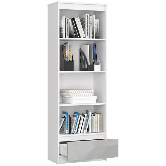 ÉTAGÈRE R 60 cm CLP 1 TIROIR 4 ÉTAGÈRES BLANC / MÉTALLIQUE BRILLANT