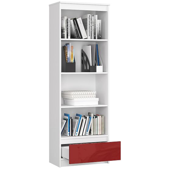 ÉTAGÈRE R 60 cm CLP 1 TIROIR 4 ÉTAGÈRES BLANC / ROUGE BRILLANT