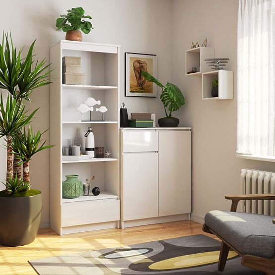 ÉTAGÈRE R60 1TI 4P CLP PK BLANC / BLANC BRILLANT