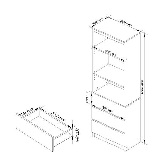 ÉTAGÈRE R60 3TI 2P CLP PK BLANC
