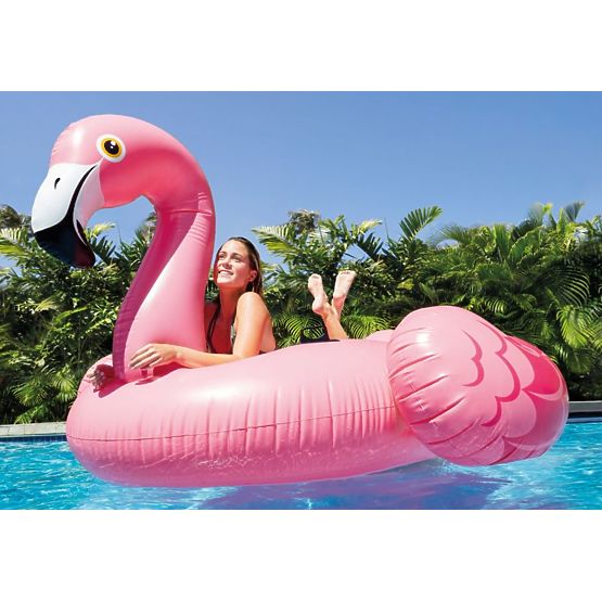 Flamant rose gonflable dans l'eau