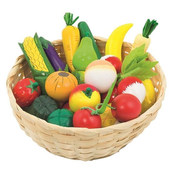 Fruits et légumes en bois dans un panier 21 pcs