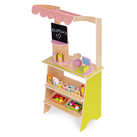 Grand stand en bois pour enfants avec terminal et balance fruits légumes 20 éléments ECOTOYS