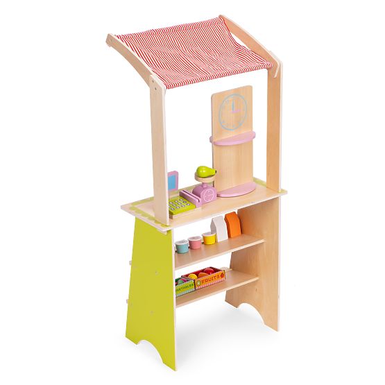 Grand stand en bois pour enfants avec terminal et balance fruits légumes 20 éléments ECOTOYS