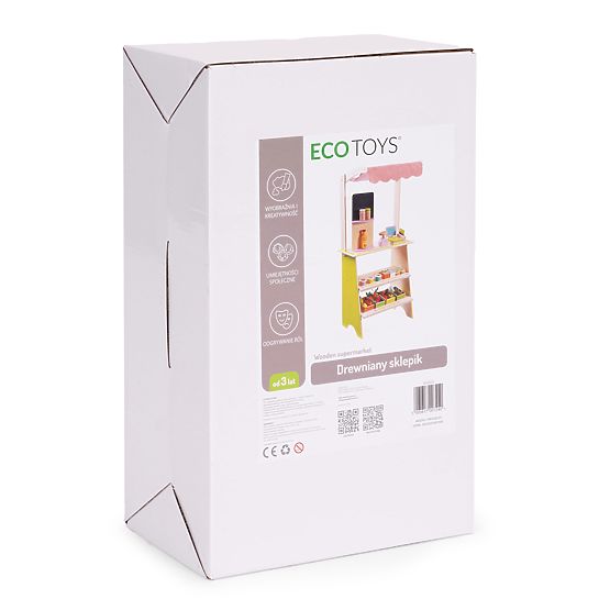 Grand stand en bois pour enfants avec terminal et balance fruits légumes 20 éléments ECOTOYS