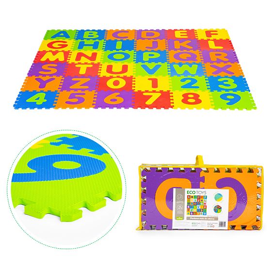 Grand tapis en mousse EVA pour enfants lettres chiffres 178x178 cm 36 pièces ECOTOYS