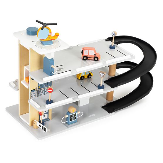Grande garage en bois avec ascenseur + voitures, hélicoptère, lave-auto ECOTOYS