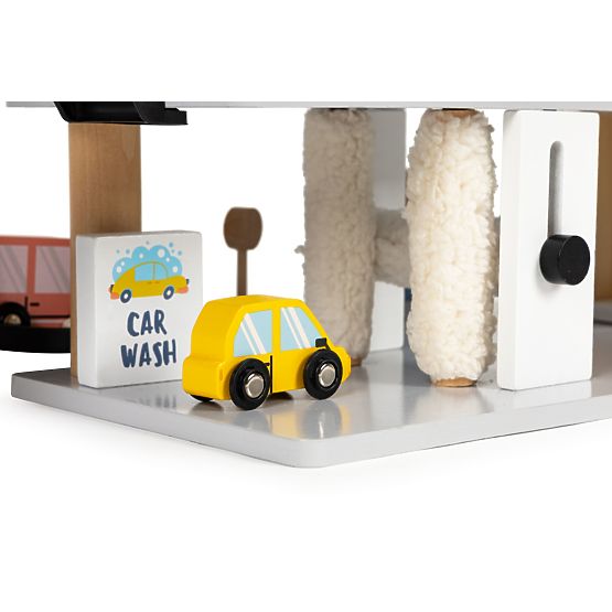 Grande garage en bois avec ascenseur + voitures, hélicoptère, lave-auto ECOTOYS