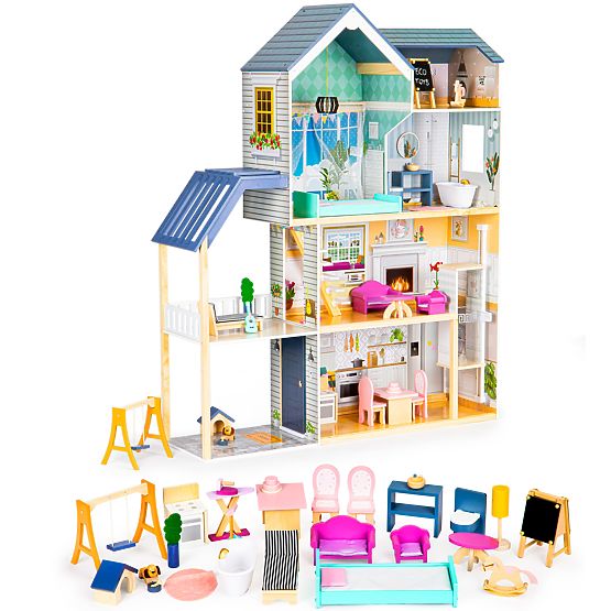 Grande maison de poupée en bois 138 cm Résidence Maya 28 pcs ECOTOYS