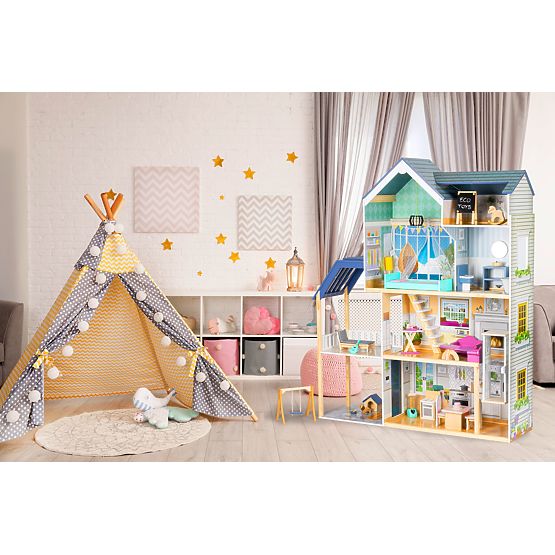 Grande maison de poupée en bois 138 cm Résidence Maya 28 pcs ECOTOYS